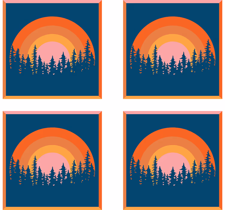 Posavasos moderno bosque al atardecer en capas - TenVinilo