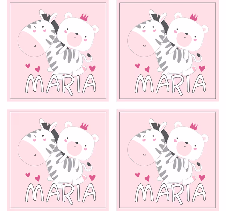 Posavasos personalizable dúo de oso y cebra adorable - TenVinilo
