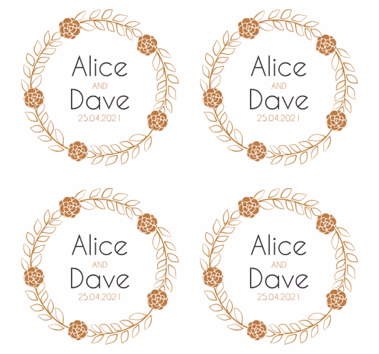 Posavasos boda diseño personalizado corona floral - TenVinilo