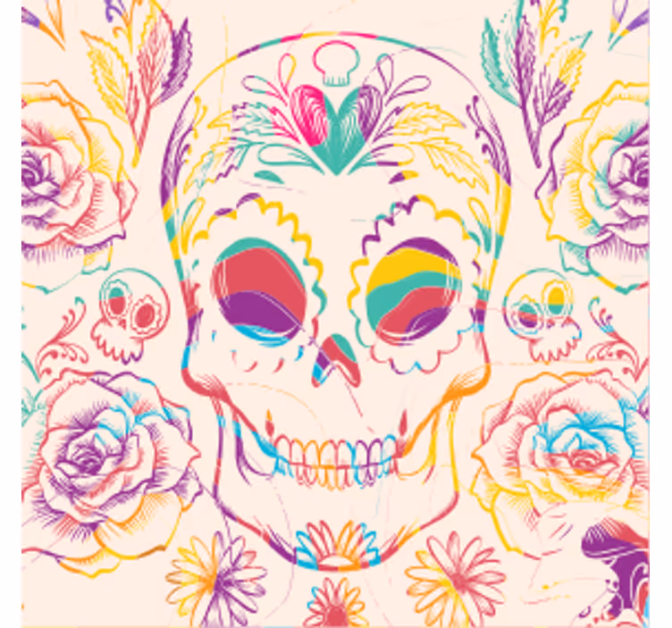 Posavasos halloween calavera colorida floral - TenVinilo