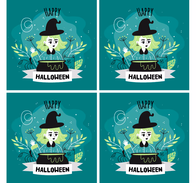 Posavasos halloween bruja con caldero - TenVinilo