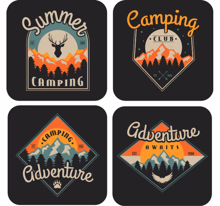 Posavasos vintage gráficos de aventura camping - TenVinilo