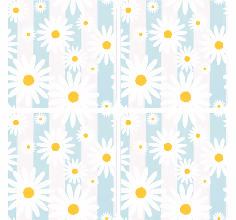Posavasos moderno Margaritas con fondo azul rayado - TenVinilo