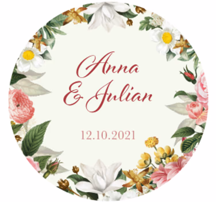 Posavasos boda floral personalizado con flores - TenVinilo