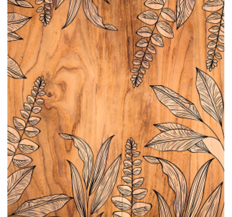 Posavasos textura madera natural con contorno floral - TenVinilo
