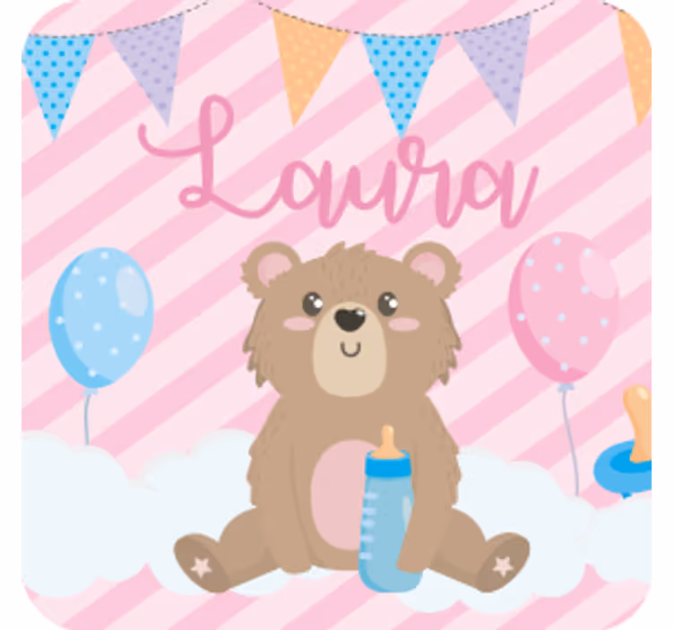 Posavasos personalizable oso lindo con globos - TenVinilo