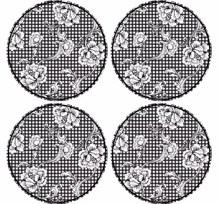 Posavasos textura patrón de flores a cuadros - TenVinilo