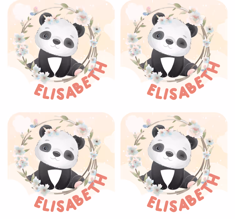Posavasos personalizable panda con acabados florales - TenVinilo