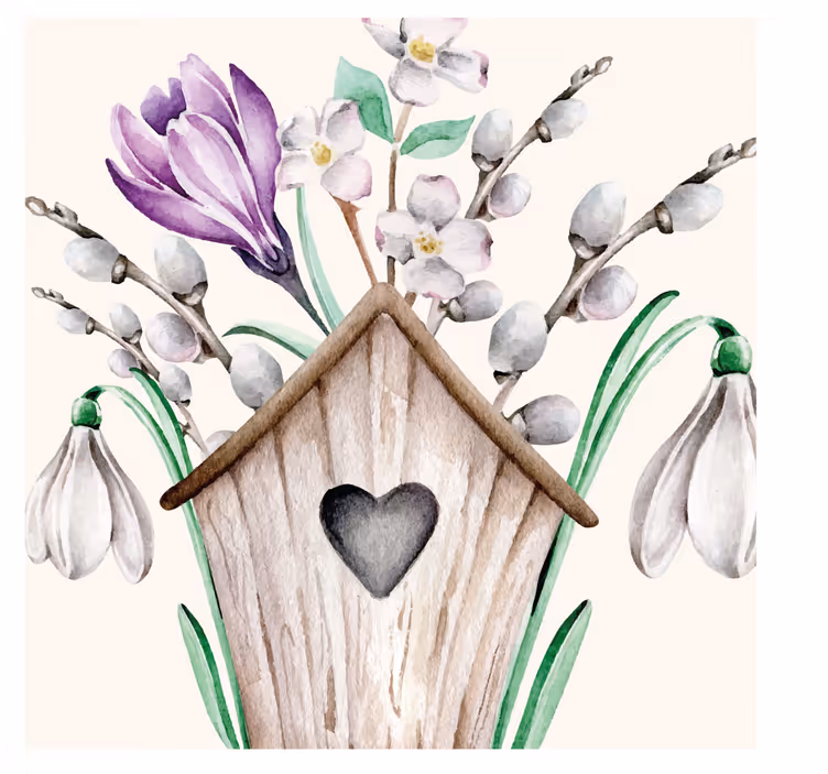 Posavasos boda arreglo floral casa de pájaro de madera - TenVinilo