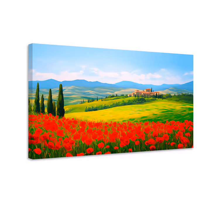Cuadro paisajes campo de flores rojas - TenVinilo