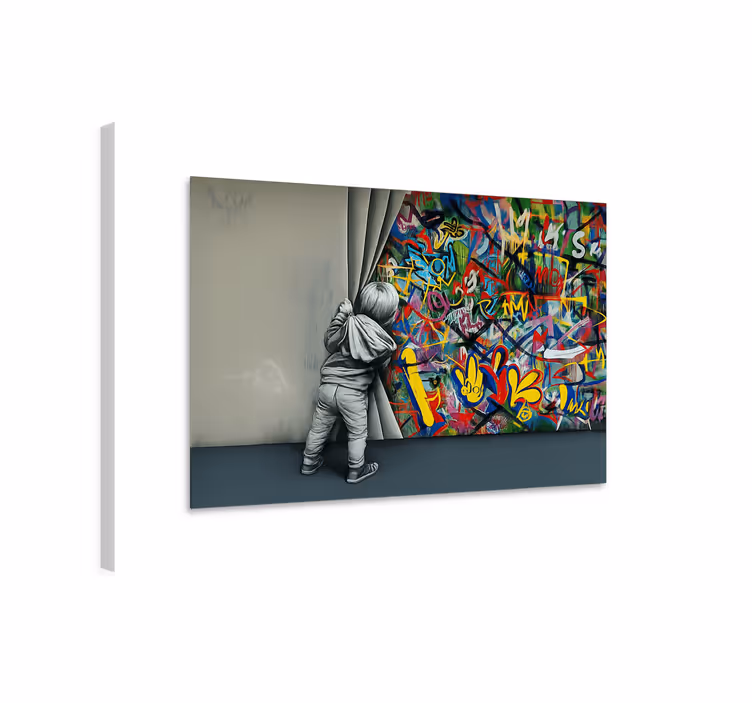 Cuadro arte niño espiando grafitis - TenVinilo