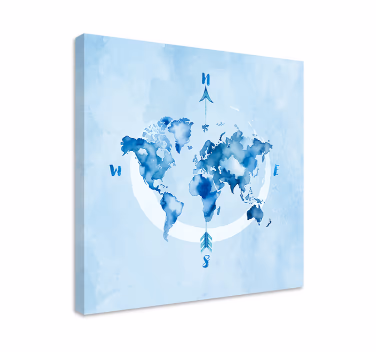 Cuadro azul mapa mundi acuarelado azul - TenVinilo