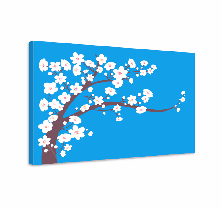 Cuadro azul flores blancas con fondo azul - TenVinilo