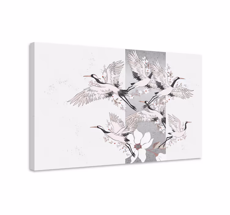 Cuadro gris aves orientales en franja artística - TenVinilo
