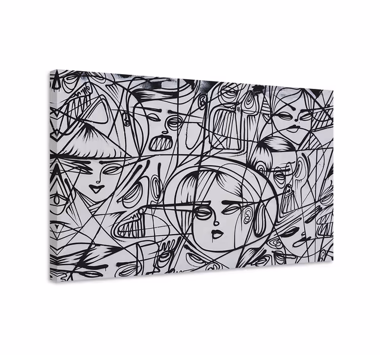 Cuadro gris rostros abstractos en blanco y negro - TenVinilo