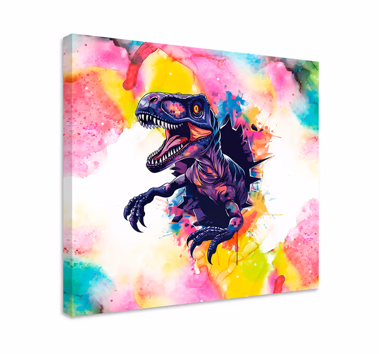 Cuadro dinosaurios velociraptor en colores saturados - TenVinilo
