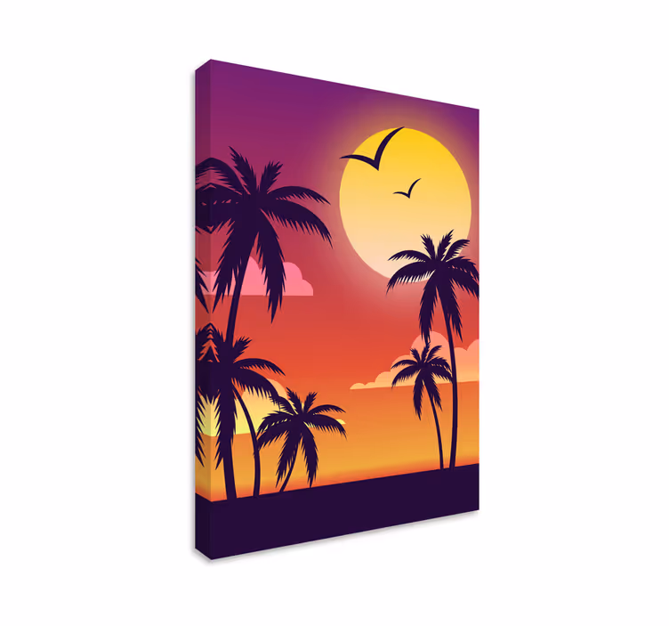 Cuadro paisajes silueta de puesta de sol tropical - TenVinilo