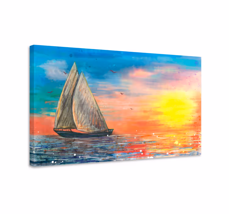 Cuadro marinero velero atardecer paisaje marino - TenVinilo