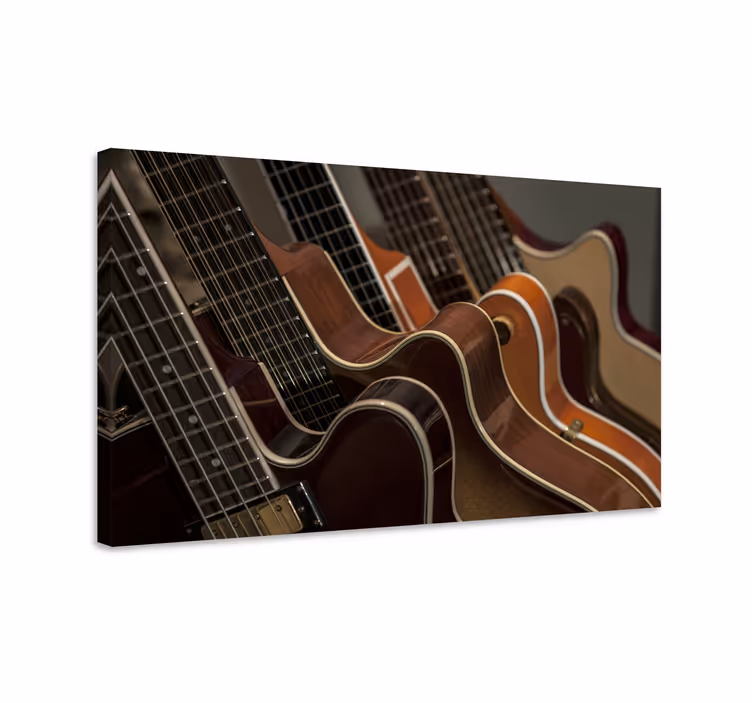 Cuadro musical colección de guitarras en primer plano - TenVinilo