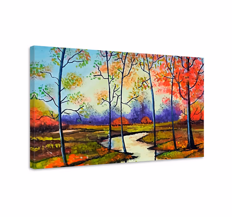 Cuadro paisajes escena de río en otoño - TenVinilo