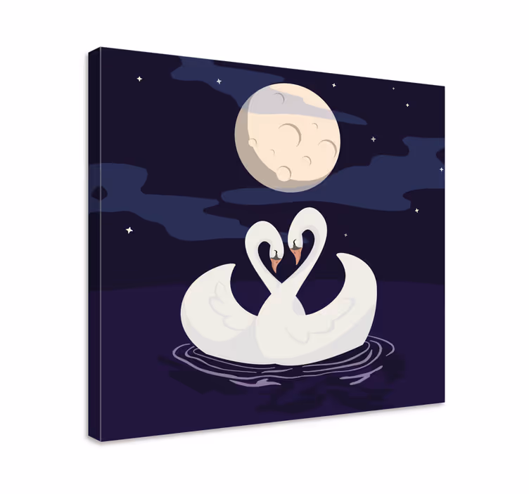 Cuadro animales cisnes abrazando la luz de la luna - TenVinilo