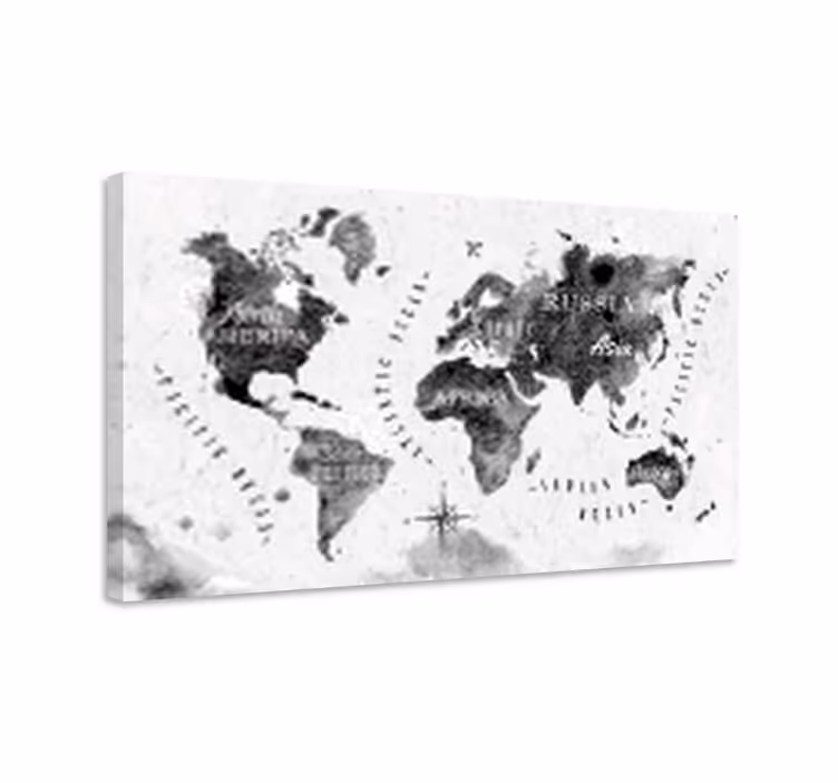 Cuadro mapamundi mapa mundial en monocromo - TenVinilo