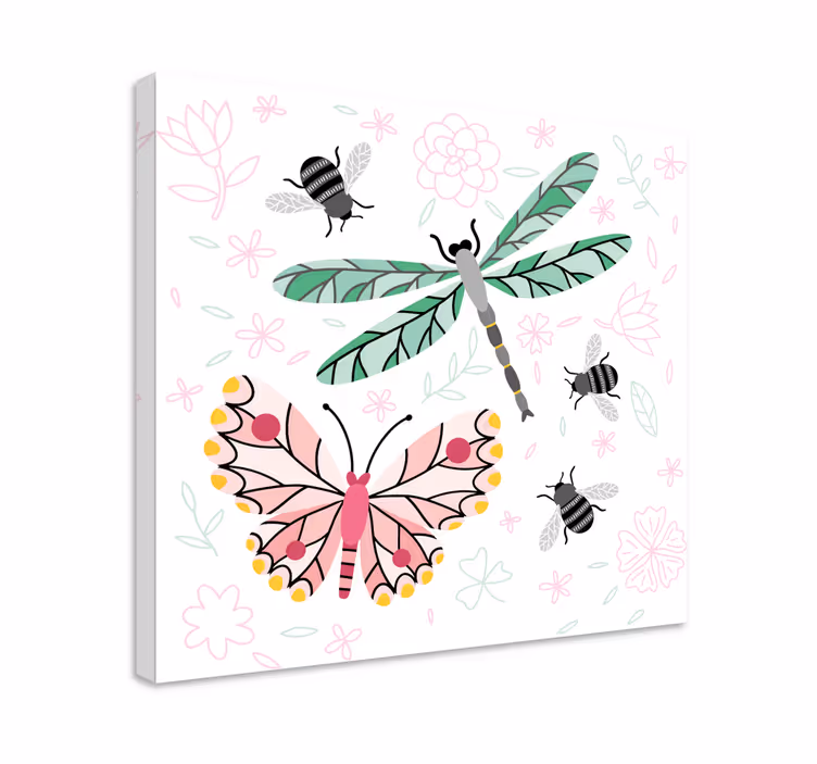 Cuadro mariposas insectos y flores - TenVinilo