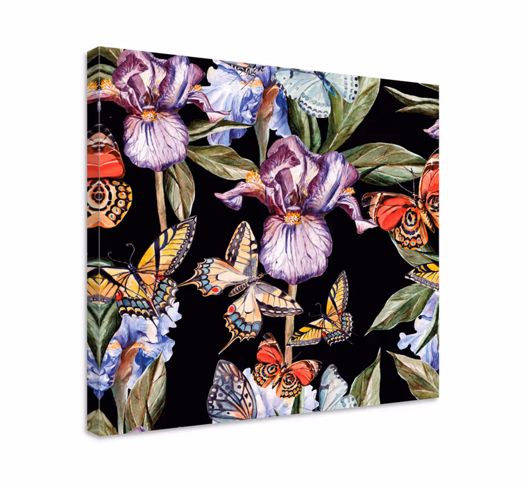 Cuadro de flores mariposas y lirios - TenVinilo