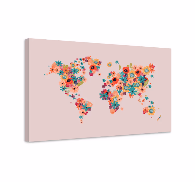 Cuadro mapamundi mapa mundial floral - TenVinilo