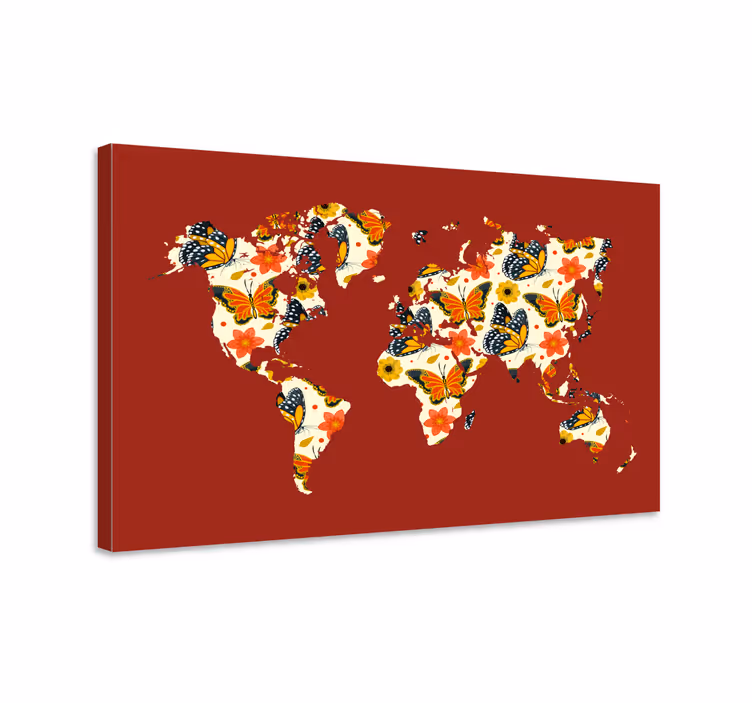 Cuadro mapamundi mapa floral colorido - TenVinilo