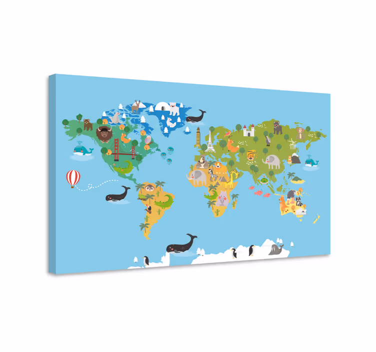 Cuadro mapamundi atlas de animales interesantes - TenVinilo