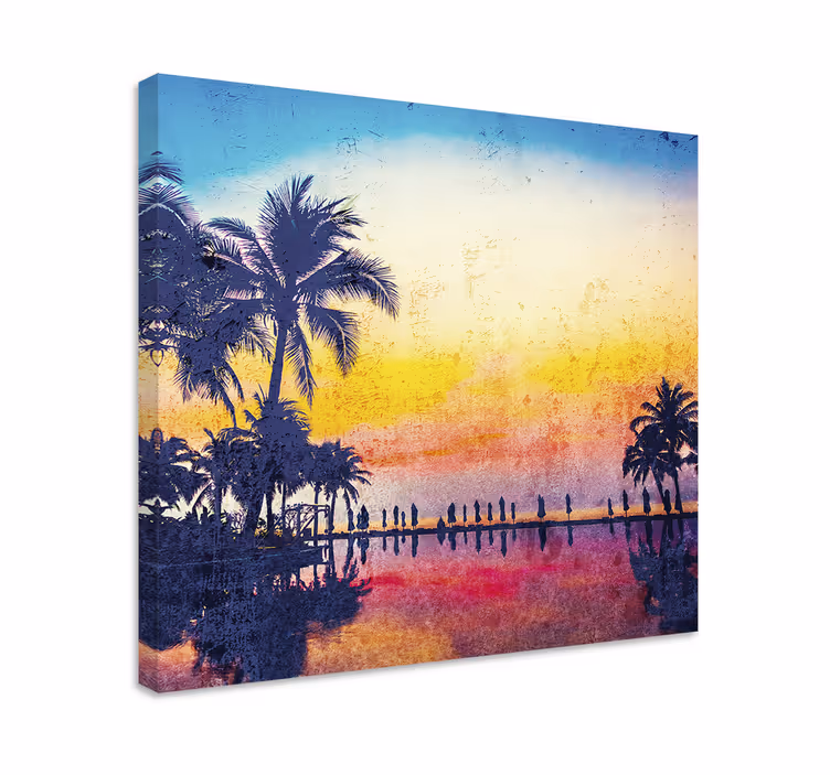 Cuadro paisajes reflejo de palmas silueteadas - TenVinilo