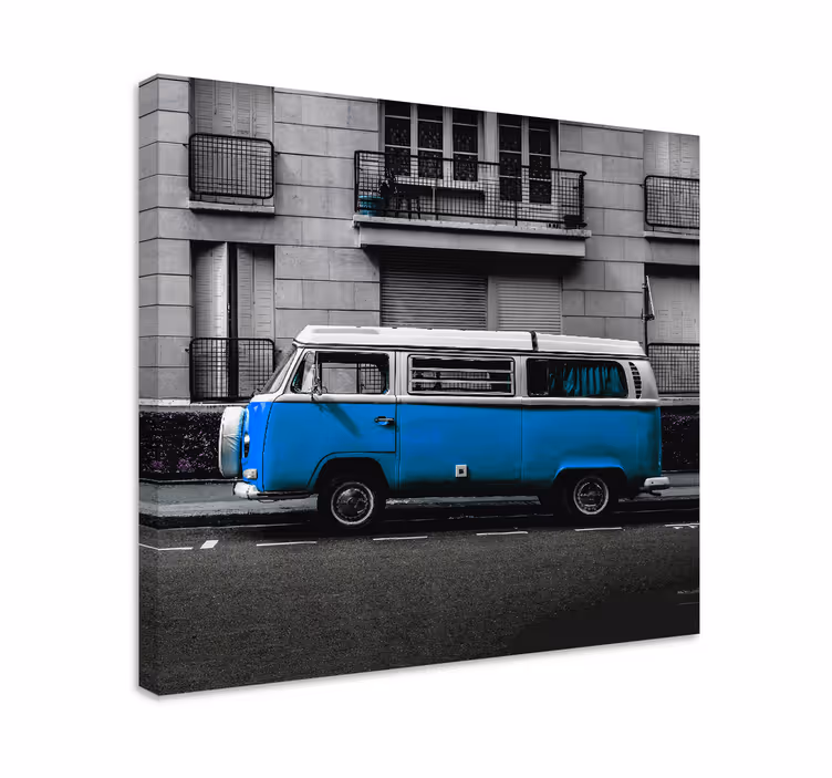 Cuadro ciudades furgoneta azul clásica - TenVinilo