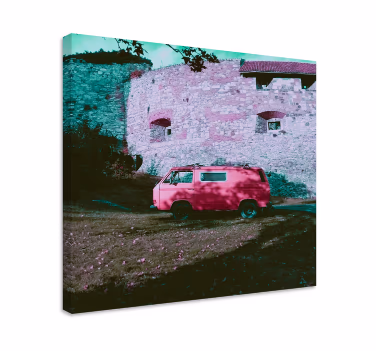 Cuadro abecedario furgoneta rosa vintage - TenVinilo