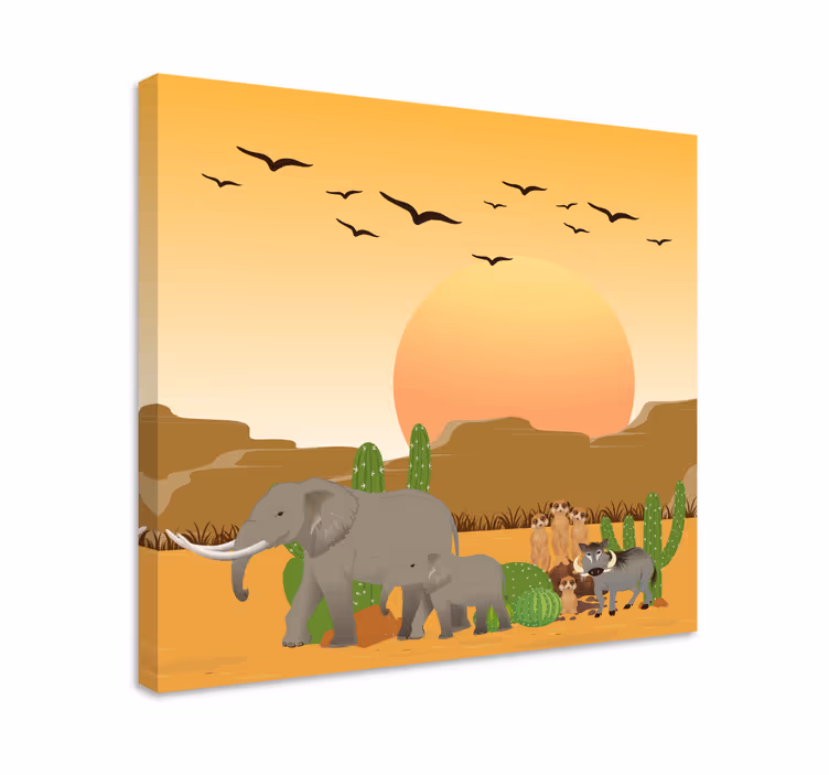 Cuadro elefante escena de safari en el desierto - TenVinilo