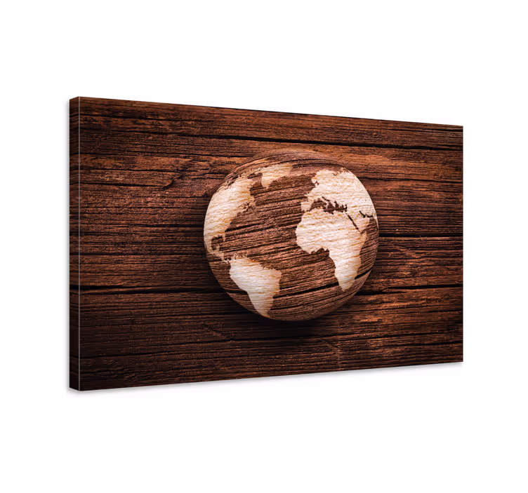Cuadro mapamundi diseño de globo de madera - TenVinilo