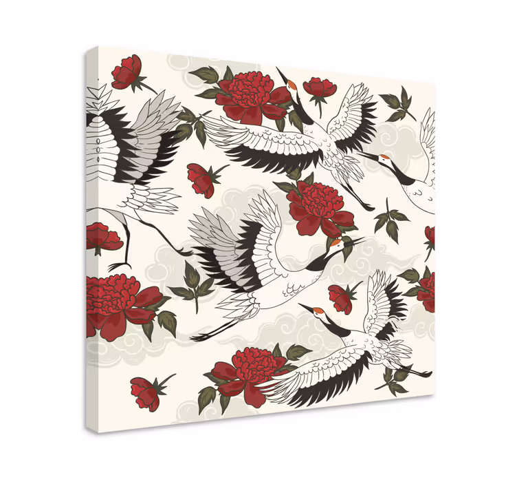 Cuadro mandala grullas y flores - TenVinilo