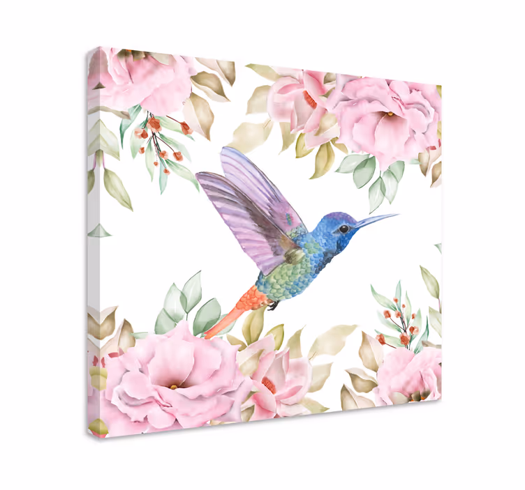 Cuadro aves colibrí entre rosales - TenVinilo