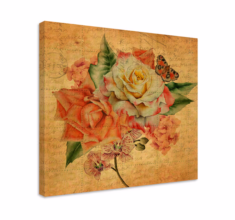 Cuadro de flores rosas y mariposas - TenVinilo
