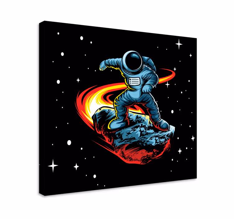 Cuadro videojuego astronauta surfeando asteroide - TenVinilo