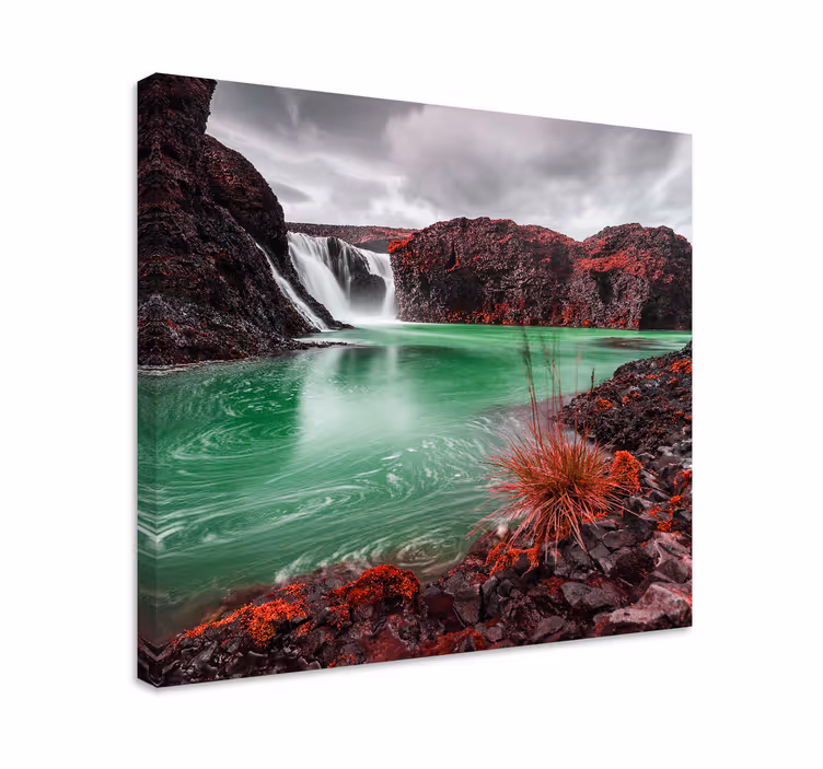 Cuadro paisajes cascada con piscina verde - TenVinilo