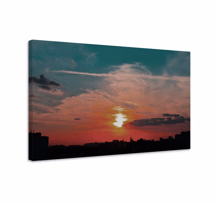 Cuadro paisajes horizonte urbano al atardecer - TenVinilo