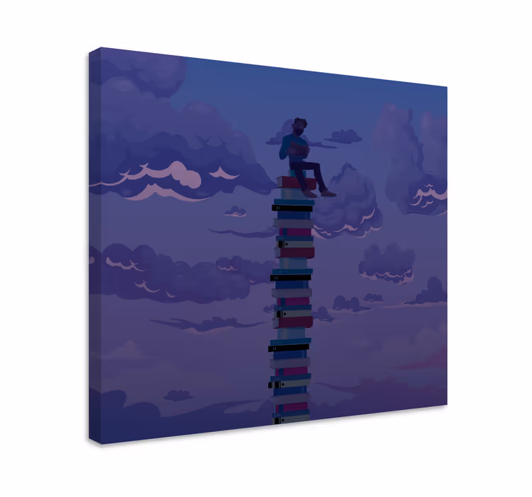 Cuadro vintage libros apilados hacia el cielo - TenVinilo