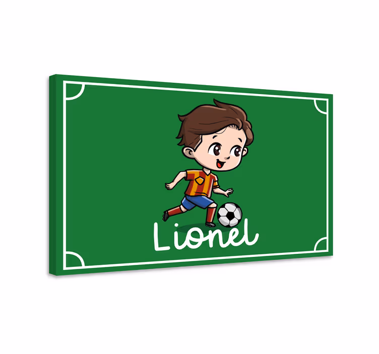 Cuadro personalizable Niño futbolista con nombre - TenVinilo