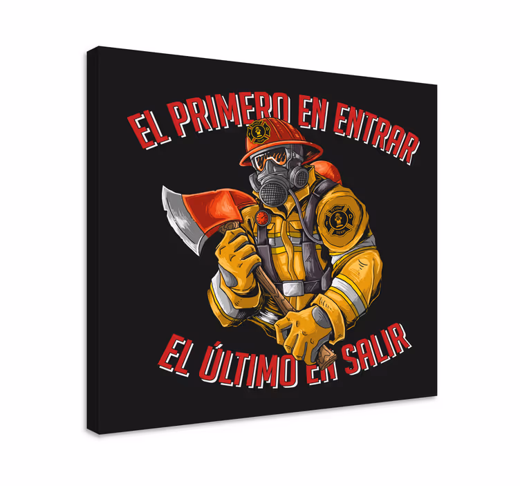Cuadro con personajes ilustracion bombero - TenVinilo