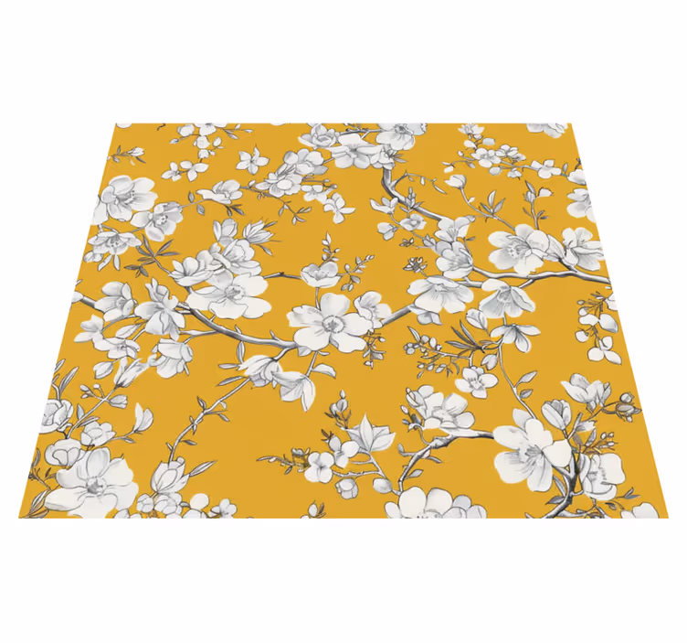 Alfombra vinilo amarilla patrón floral vintage - TenVinilo