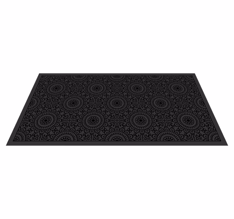  Alfombra vinílica negra flores de mandala - TenVinilo