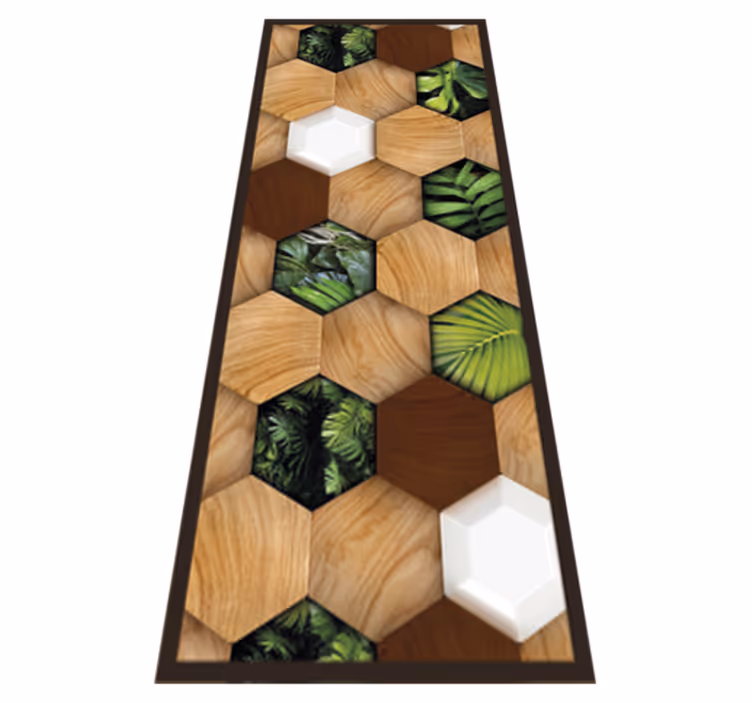 Alfombra vinilo cocina hexágonos tropicales de madera - TenVinilo