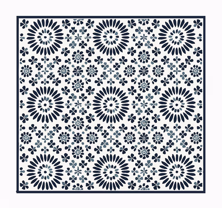 Alfombra vinilo azul patrón floral geométrico - TenVinilo