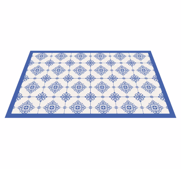 Alfombra vinilo azul azulejos marroquíes beige - TenVinilo